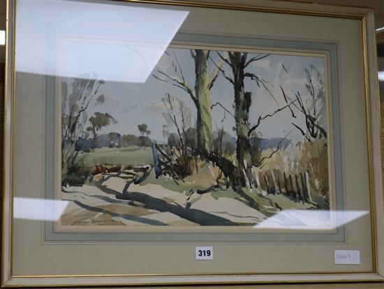 Edward Wesson, watercolour, Winter light, Compton, Surrey, signed in pencil, 32 x 49cm